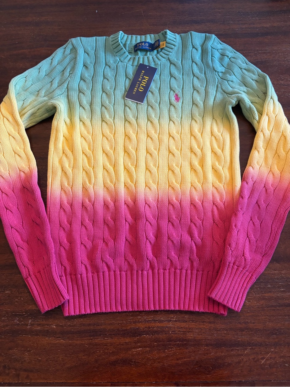 Polo Ralph Lauren Cable Knit Ombre Sweater Women’s S Pink Green Yellow NWT $198